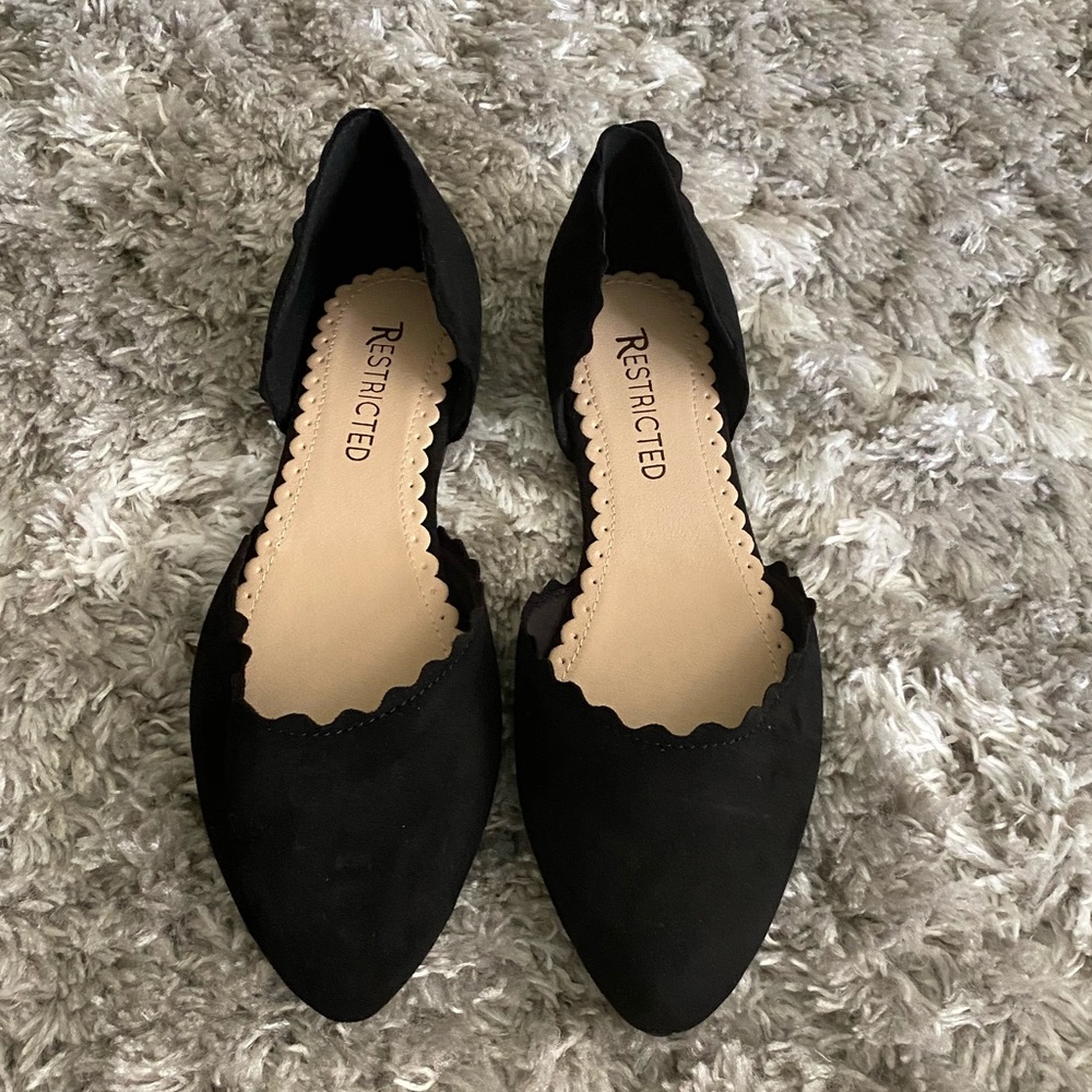 Restricted Black Scalloped Flats